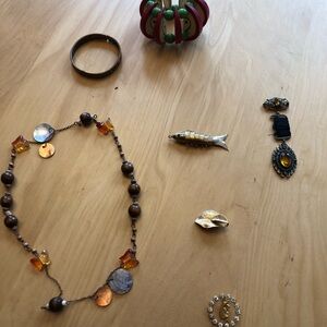 Handmade Multicolor Wood Bead and Amber Charm Necklace